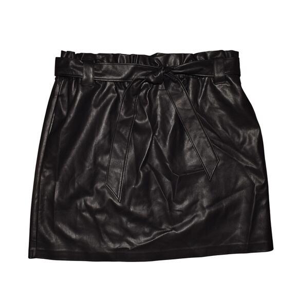 ELOQUII $89 Black Faux Leather Paperbag Waist Belted Skirt Size‎ 18 - Picture 1 of 3